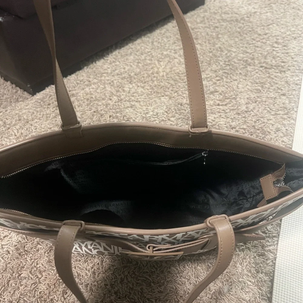 Armani Exchange Tan and White Logo Briefcase